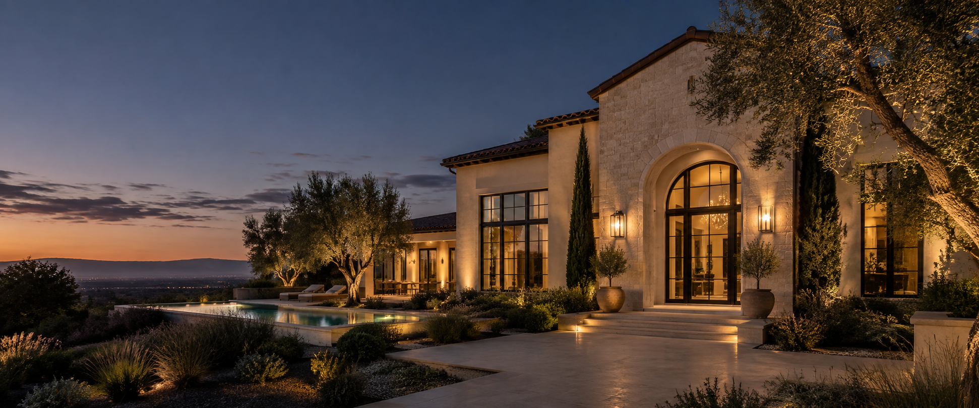 Elegant California residence at dusk